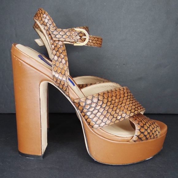 Stuart Weitzman JONI Snake-effect Platform Sandals Size 8 - Picture 2 of 10